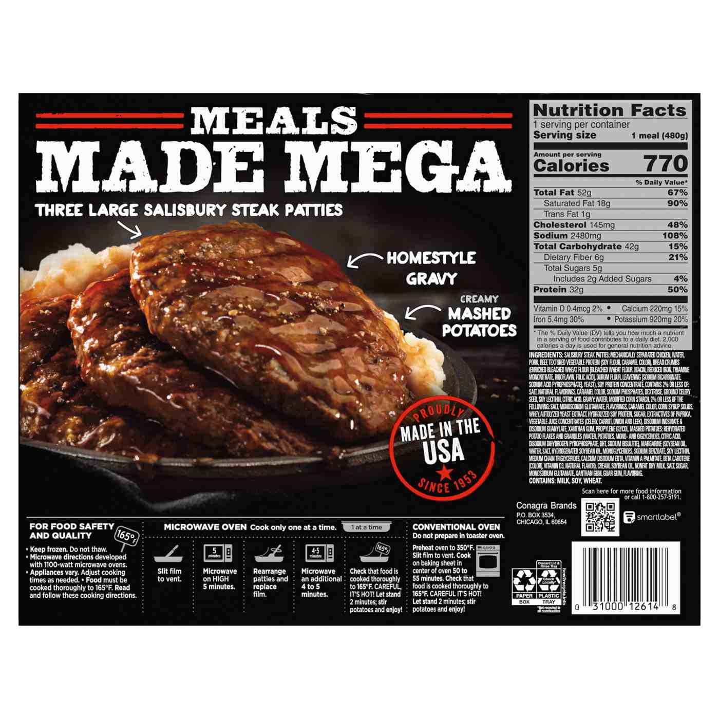 Banquet Mega Meals 32g Protein Salisbury Steak Frozen Meal; image 3 of 7