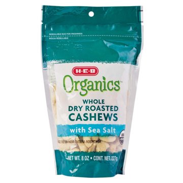 H-E-B Organics Whole Dry Roasted Cashews with Sea Salt, 8 oz