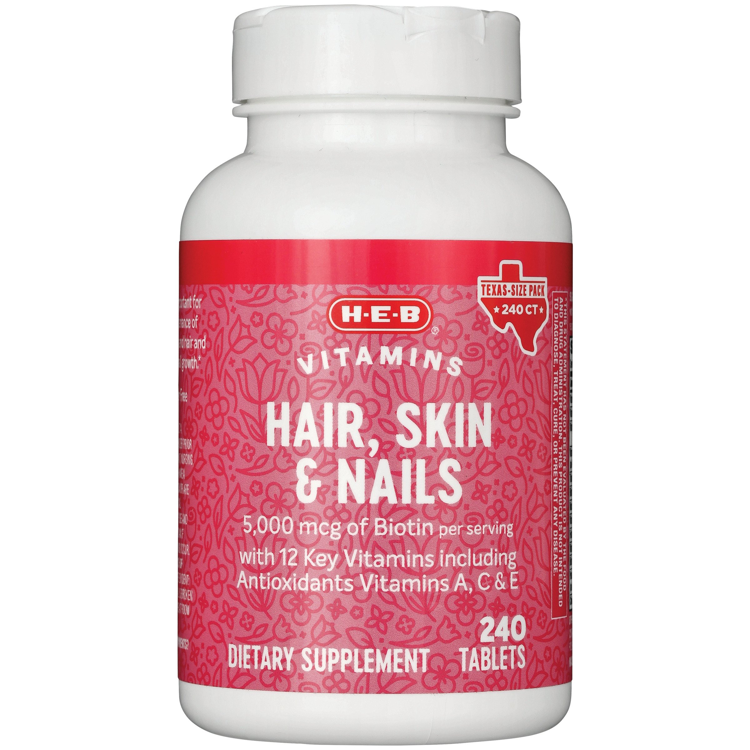 H-E-B Hair, Skin & Nails 5,000 mcg Biotin Tablets - Texas-Size Pack, 240 ct