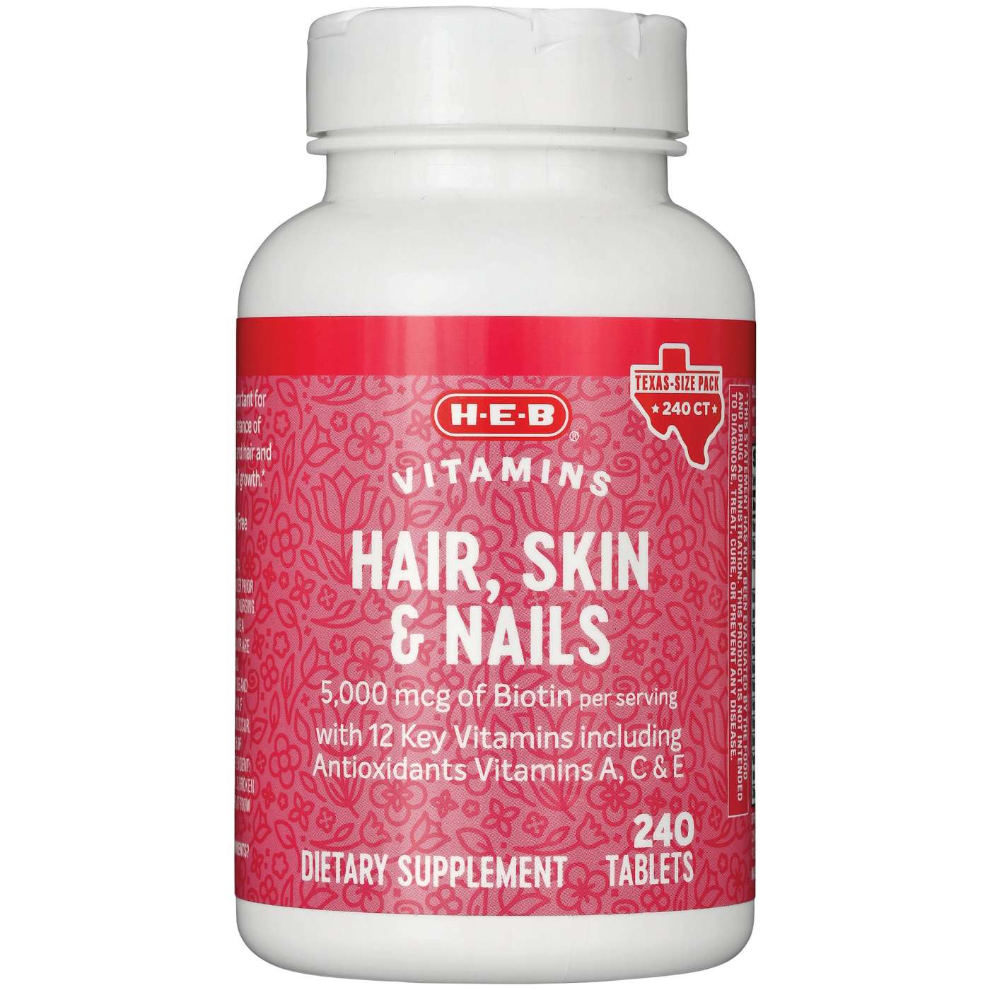 H-E-B Hair, Skin & Nails 5,000 mcg Biotin Tablets - Texas-Size Pack; image 1 of 2