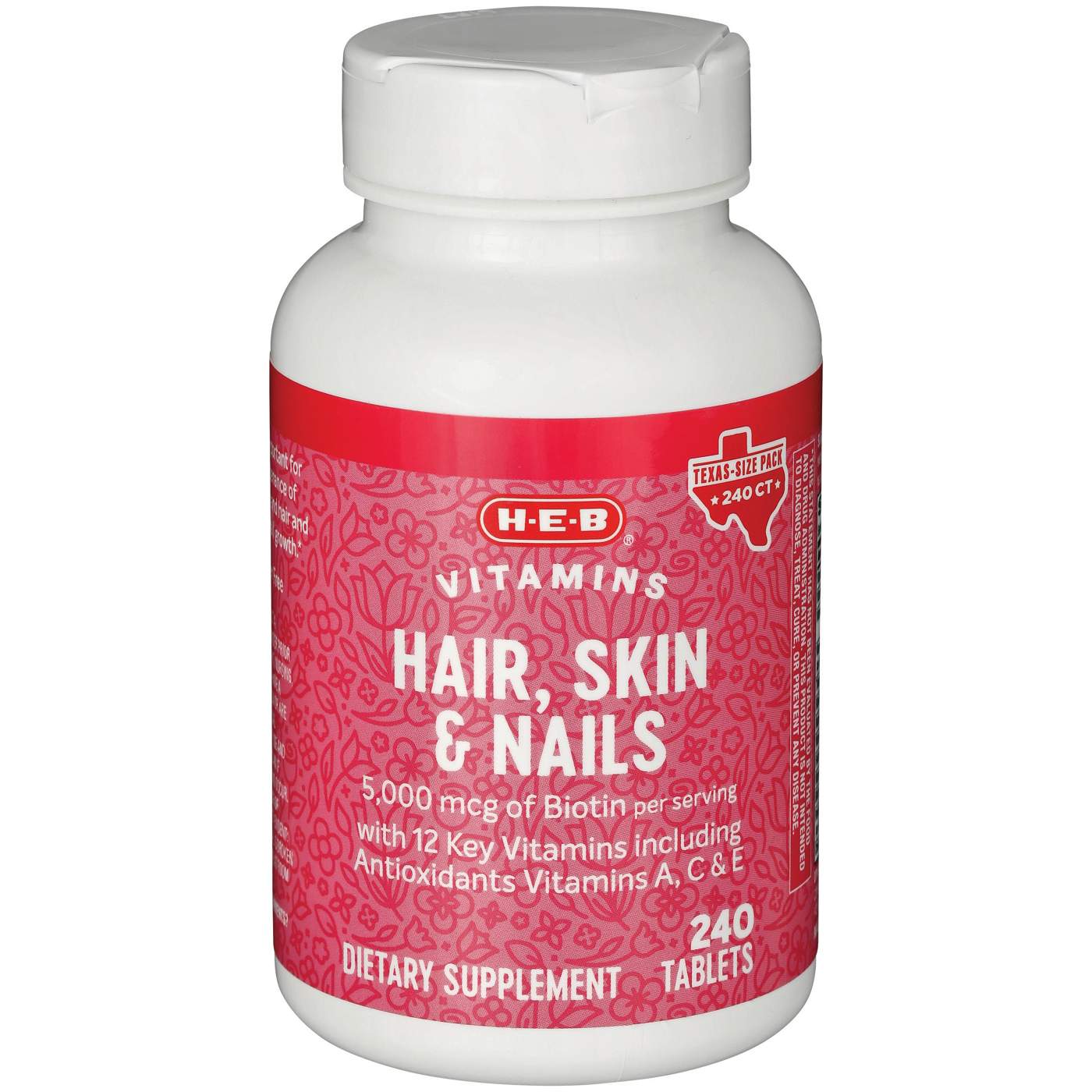 H-E-B Hair, Skin & Nails 5,000 mcg Biotin Tablets - Texas-Size Pack; image 2 of 2