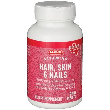 H-E-B Hair, Skin & Nails 5,000 mcg Biotin Tablets - Texas-Size Pack