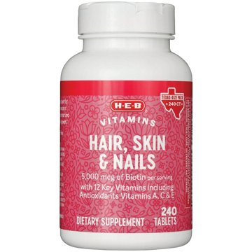 H-E-B Hair, Skin & Nails 5,000 mcg Biotin Tablets - Texas-Size Pack
