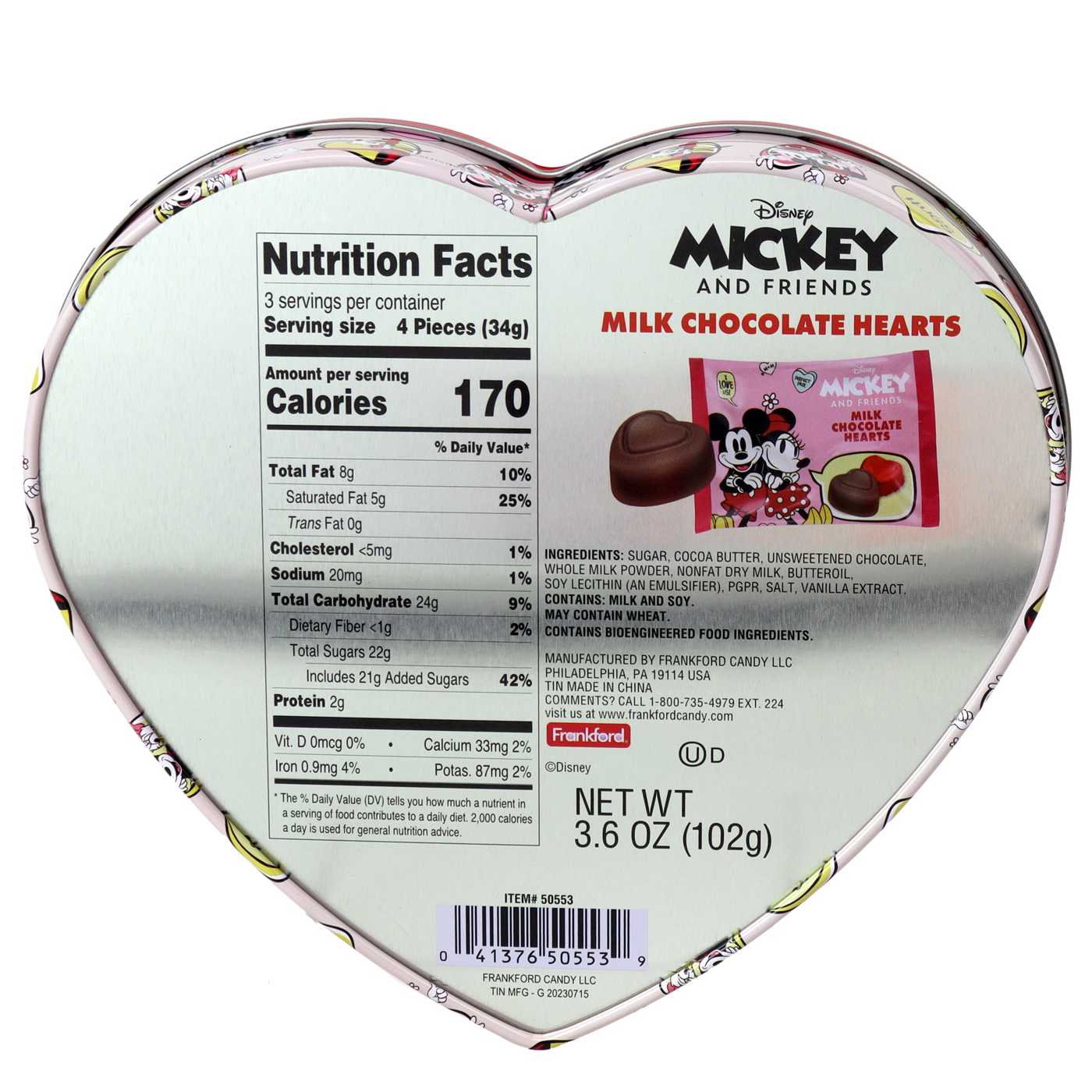 Frankford Disney Mickey & Friends Milk Chocolate Valentine's Heart Gift Tin; image 2 of 2