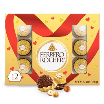 Ferrero Rocher Fine Hazelnut Chocolates Valentine's Gift Box, 12 pc
