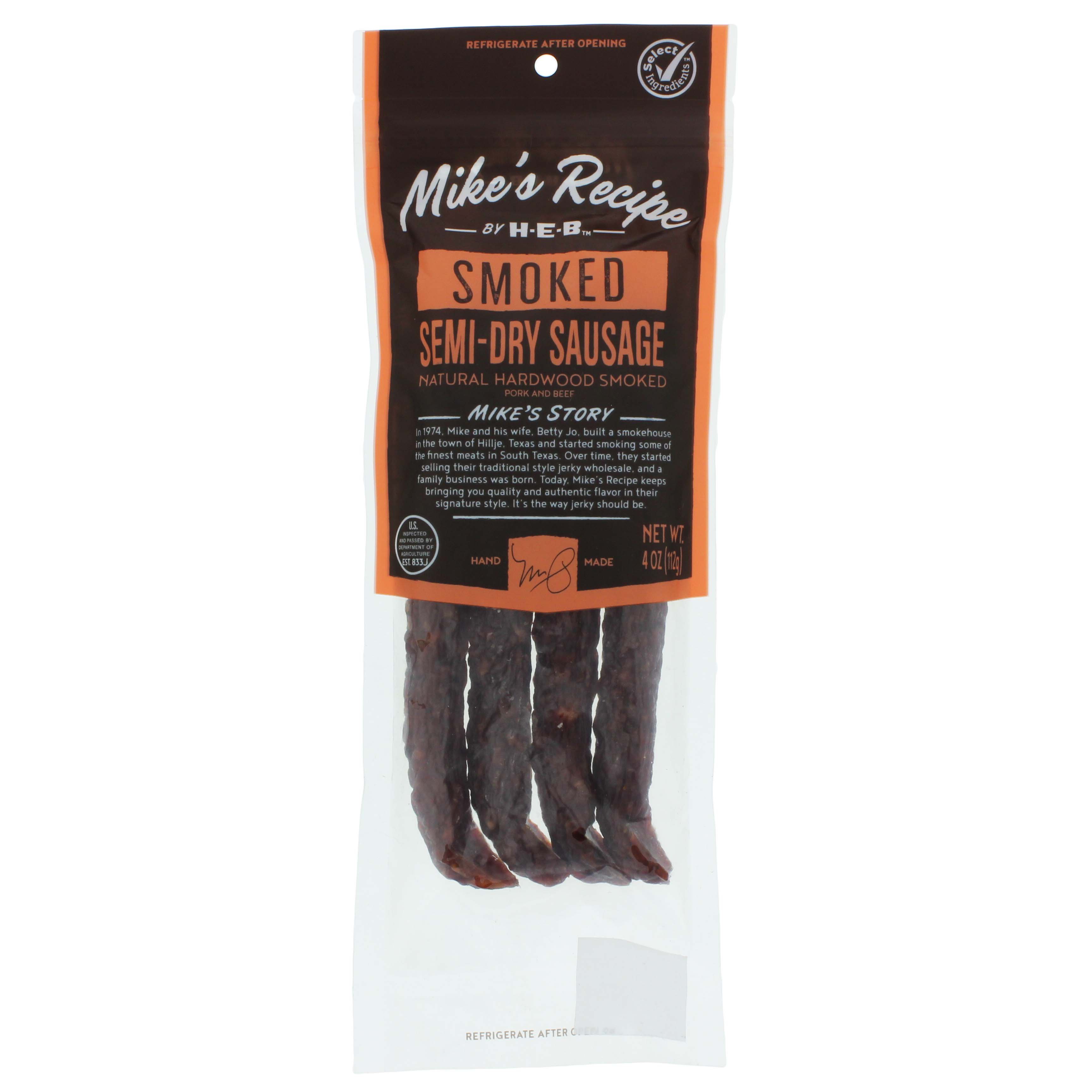 HEB Mike's Recipe Semi Dry Pork & Beef Sausage Shop Sausage at HEB