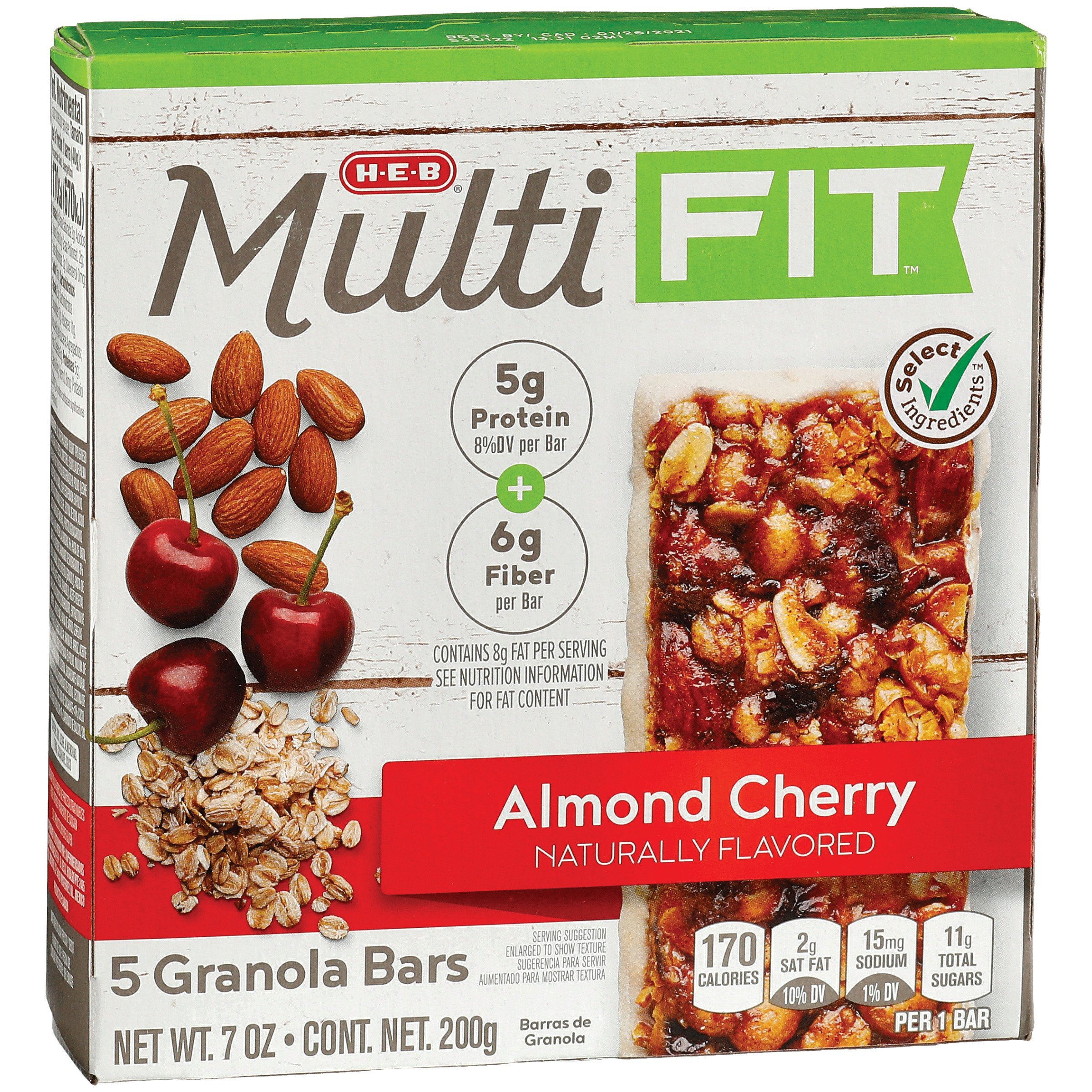 H-E-B Select Ingredients Multi Fit Almond Cherry Granola Bars - Shop ...