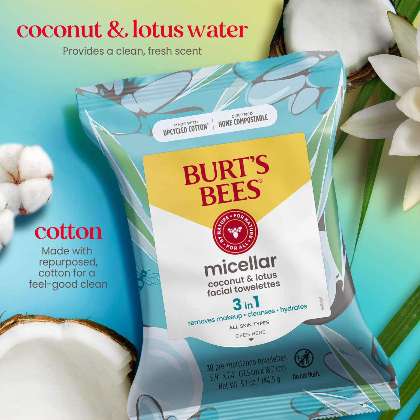 Burt's Bees Micellar Facial Towelettes - Coconut & Lotus; image 9 of 10