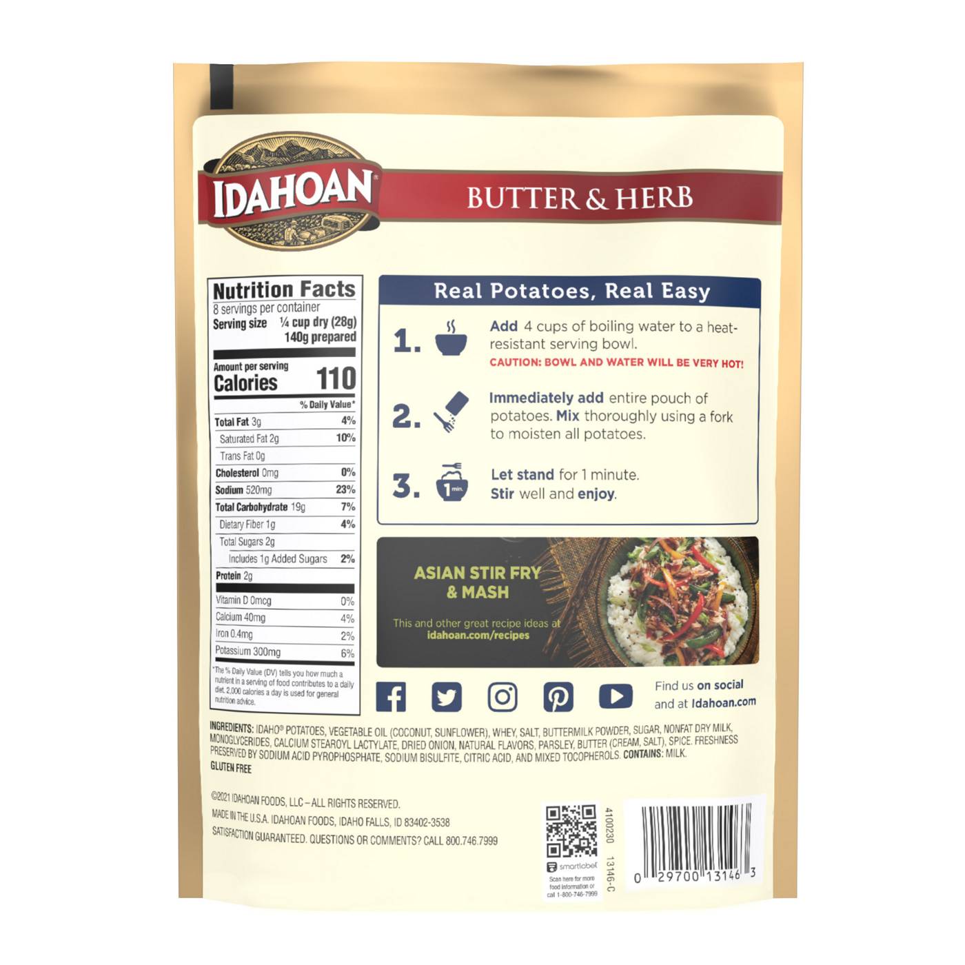 Idahoan Butter and Herb Instant Mashed Potatoes Shop Pantry meals at H E B