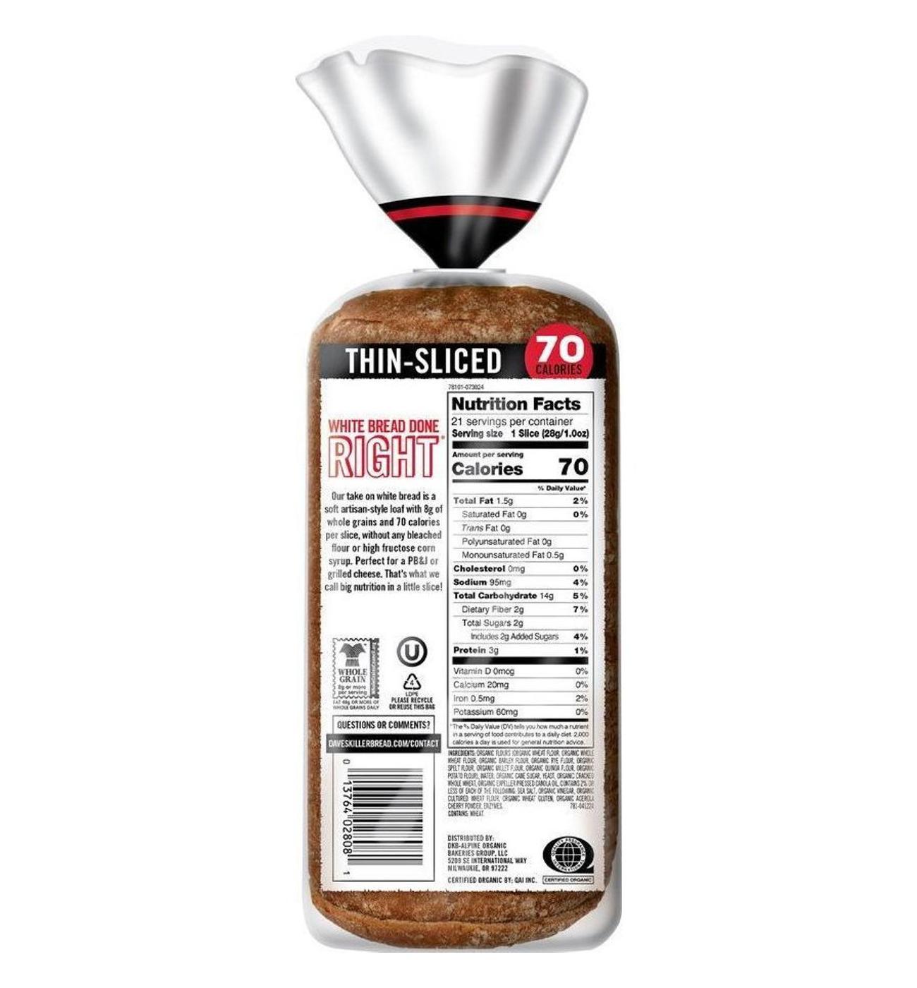 Dave's Killer Bread White Bread Done Right Thin-Sliced Organic Bread; image 2 of 6