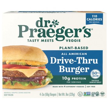 Dr. Praeger's All American Drive-Thru Plant Based Veggie Burgers, 4 ct