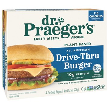 Dr. Praeger's All American Drive-Thru Plant Based Veggie Burgers, 4 ct