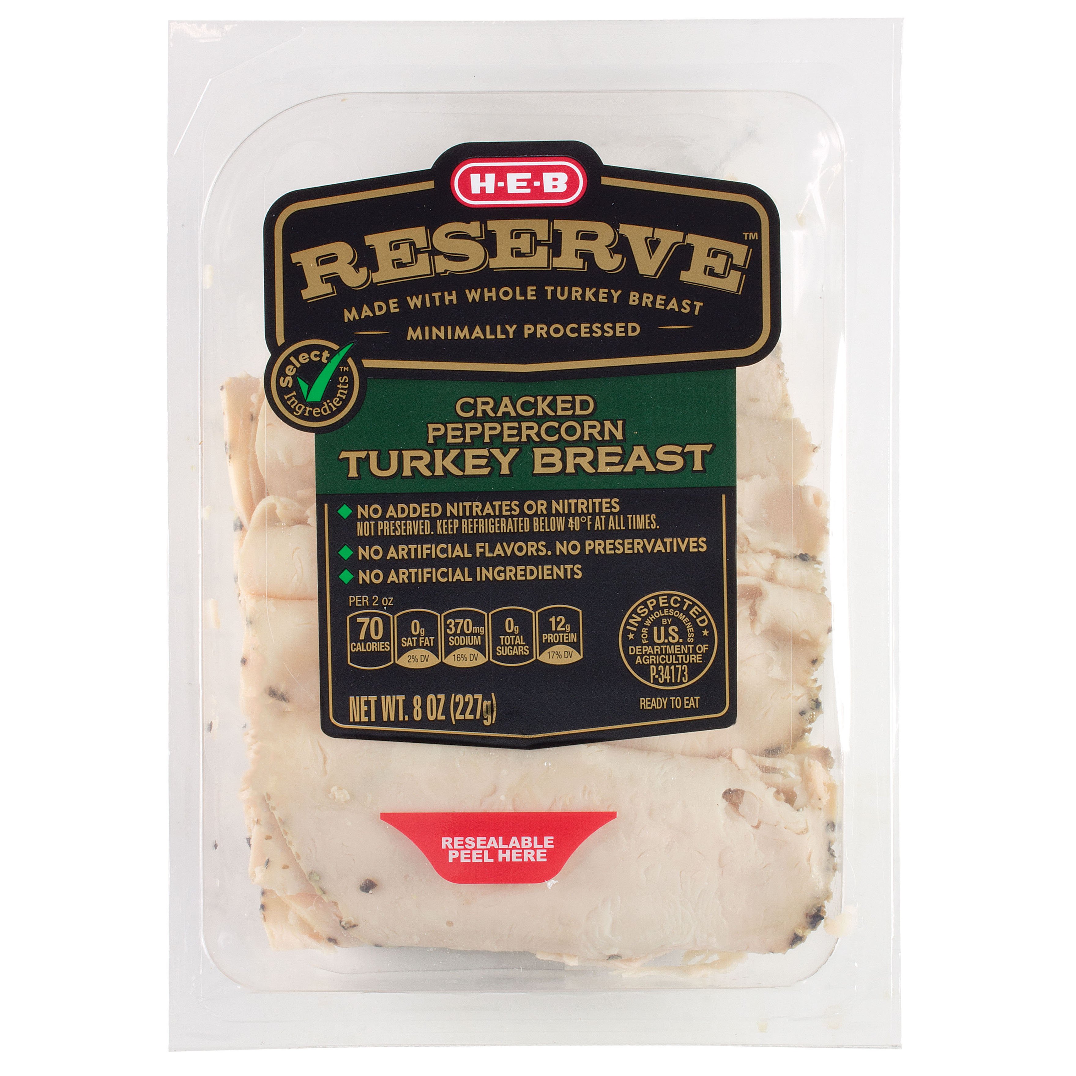 H-E-B Reserve Cracked Peppercorn Turkey Breast Lunch Meat, 8 oz