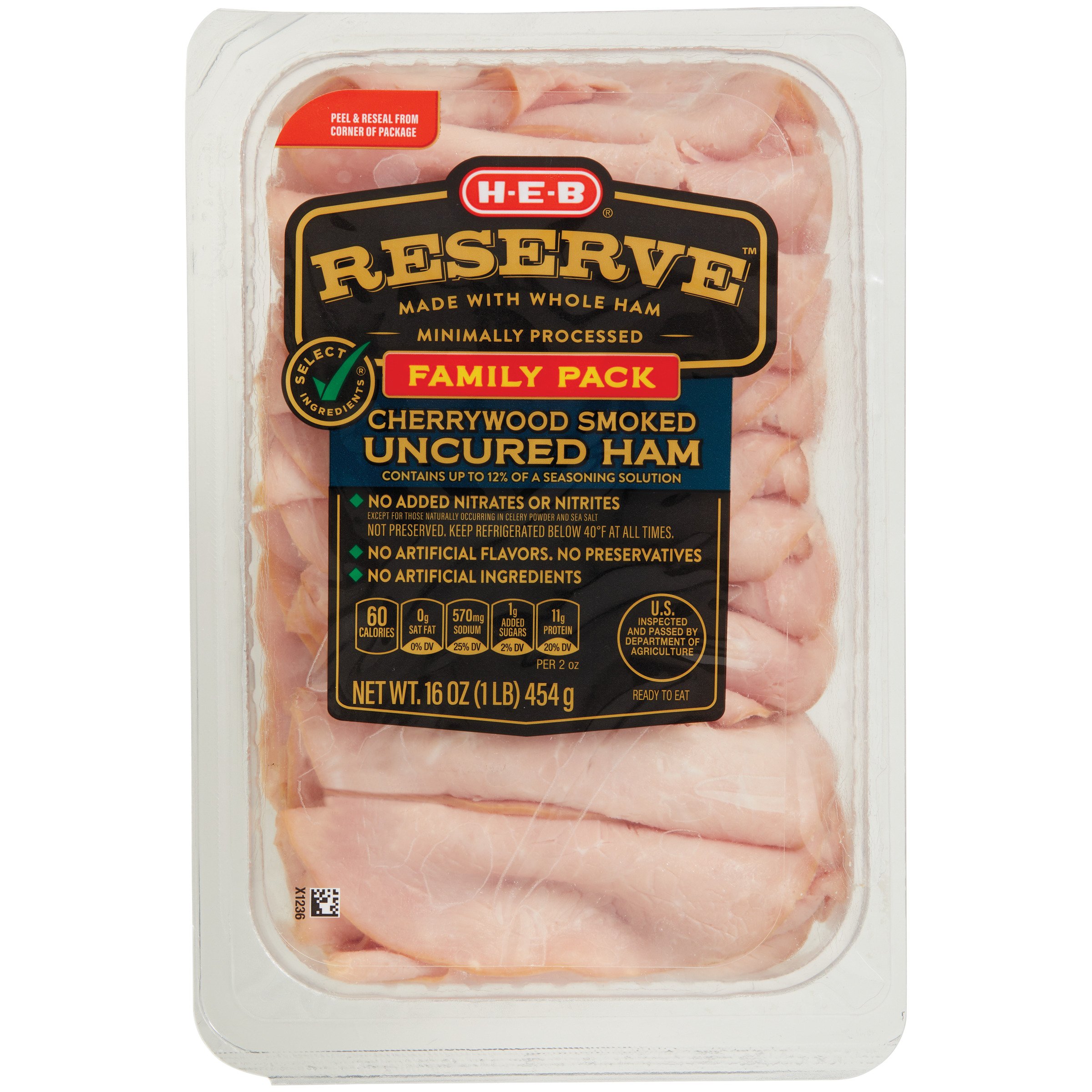 H-E-B Reserve Cherrywood-Smoked Uncured Ham Lunch Meat - Family Pack, 16 oz
