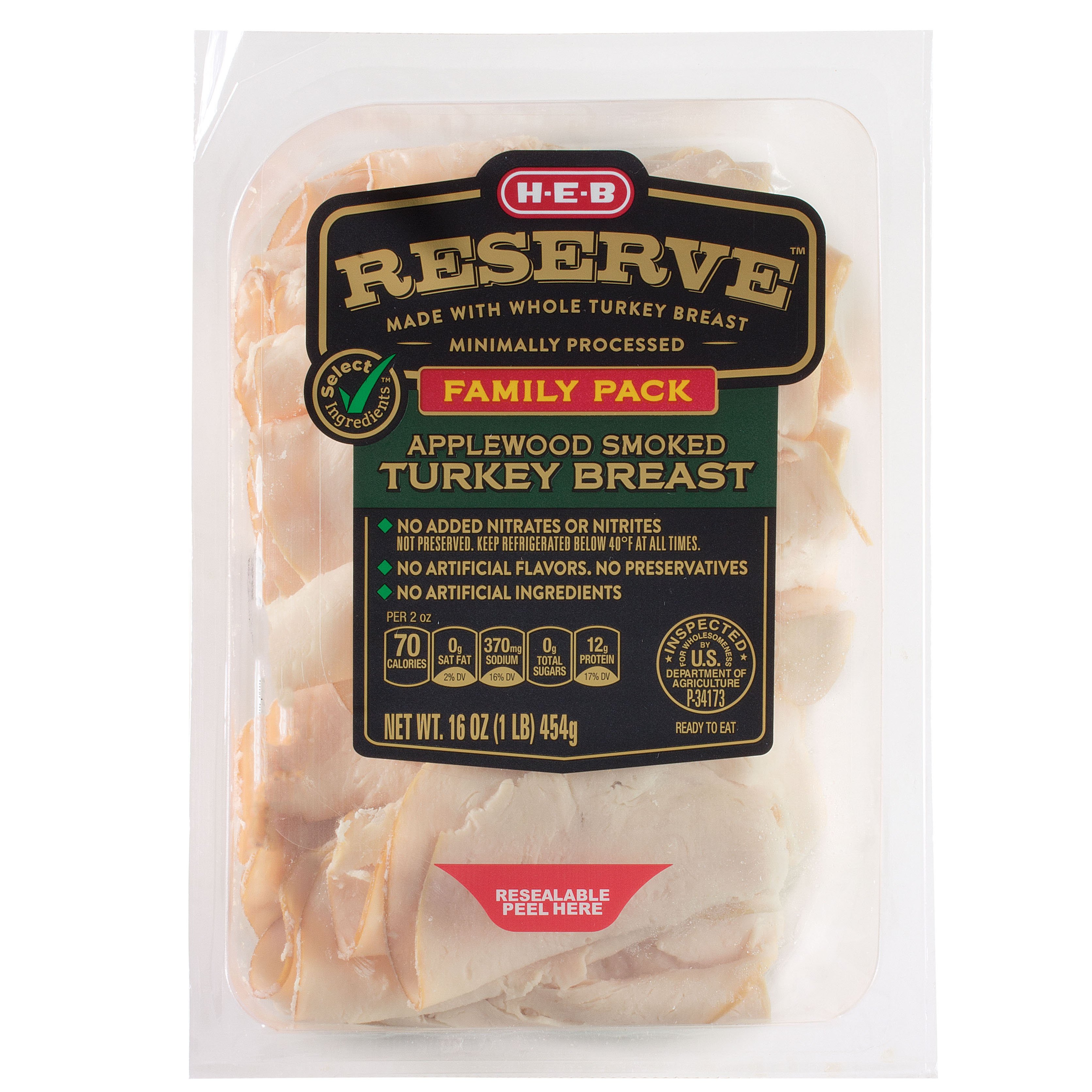 H-E-B Reserve Applewood-Smoked Turkey Breast Lunch Meat - Family Pack ...