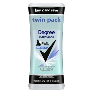 Degree Women Black + White Pure Clean UltraClear Antiperspirant Deodorant, Twin Pack
