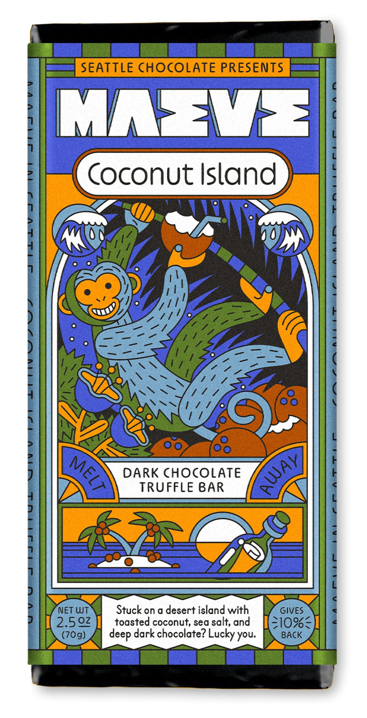 Maeve Coconut Island Dark Chocolate Truffle Bar, 2.5 oz | Central