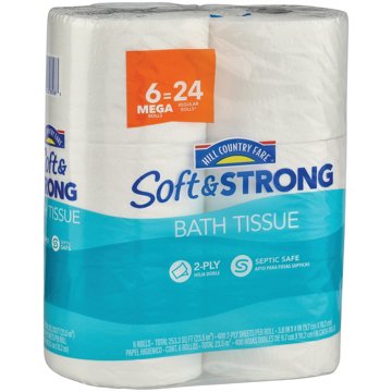 Hill Country Fare Soft & Strong Toilet Paper, 6 Mega Rolls