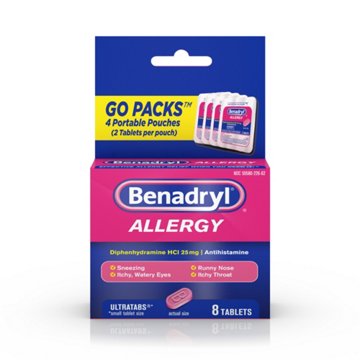Benadryl Travel Size Allergy Relief Antihistamine Tablets Go Packs