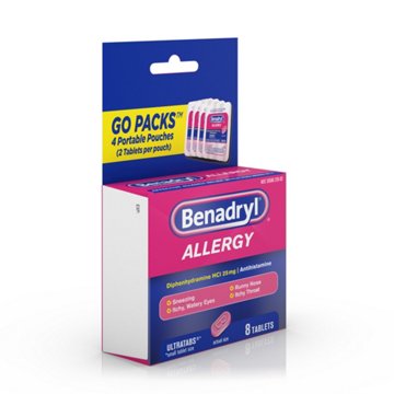 Benadryl Travel Size Allergy Relief Antihistamine Tablets Go Packs