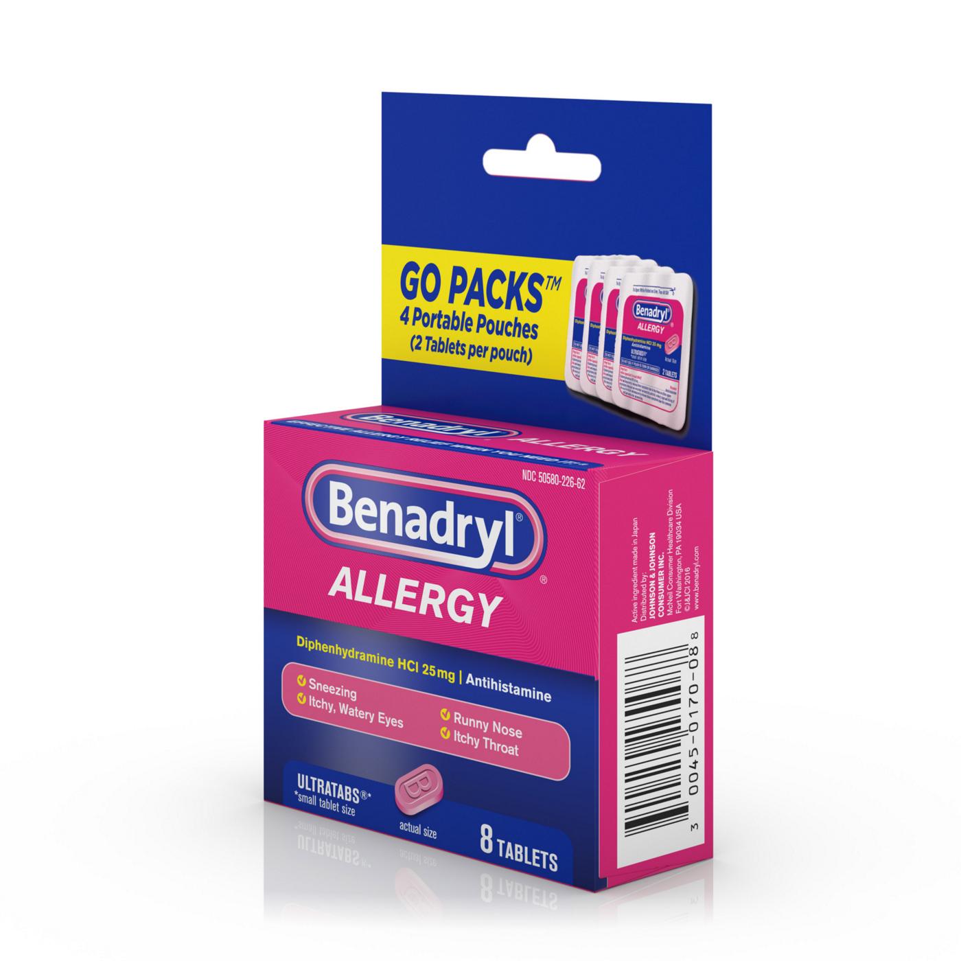 Benadryl Travel Size Allergy Relief Antihistamine Tablets Go Packs; image 6 of 7