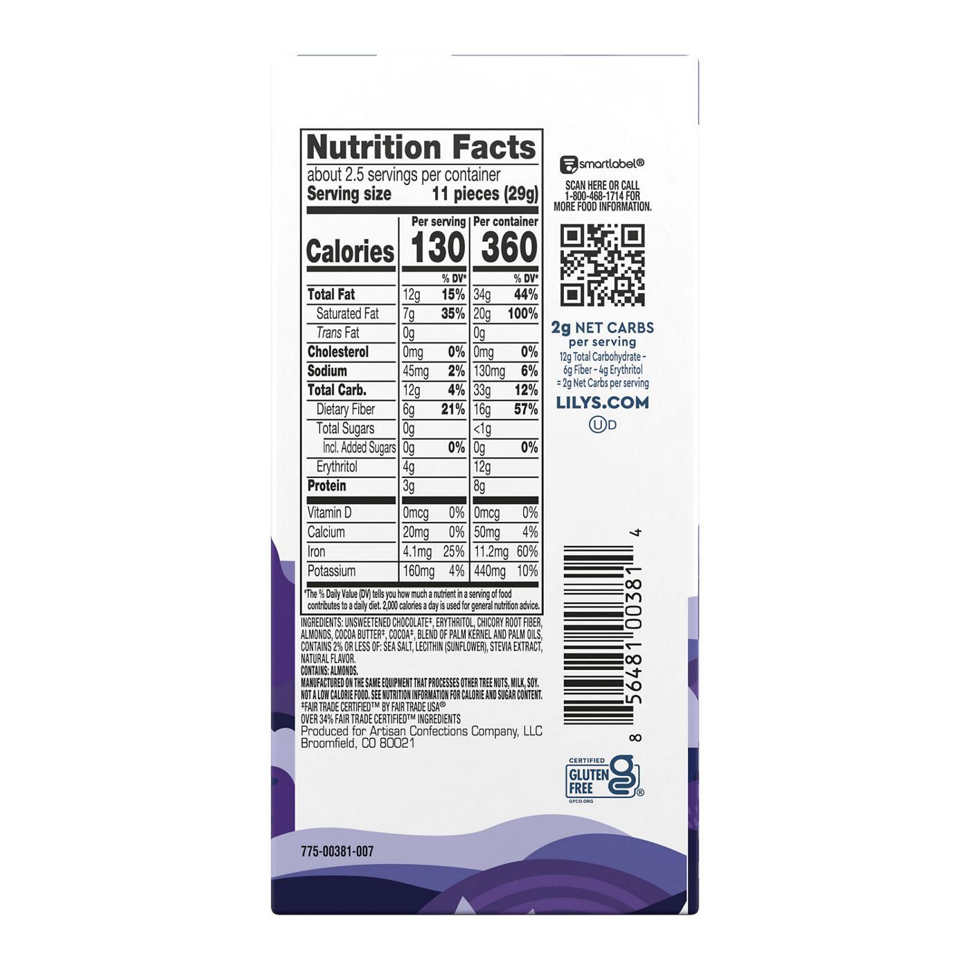 Lily's Salted Almond Extra Dark Chocolate Style Bar; image 2 of 5