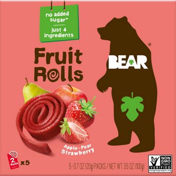 Bear Fruit Rolls - Apple-Pear Strawberry, 5 ct
