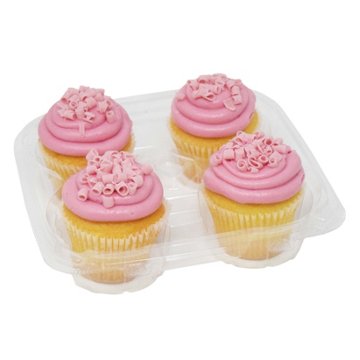 H-E-B Bakery Sensational Strawberry Frosted White Cupcakes, 4 ct