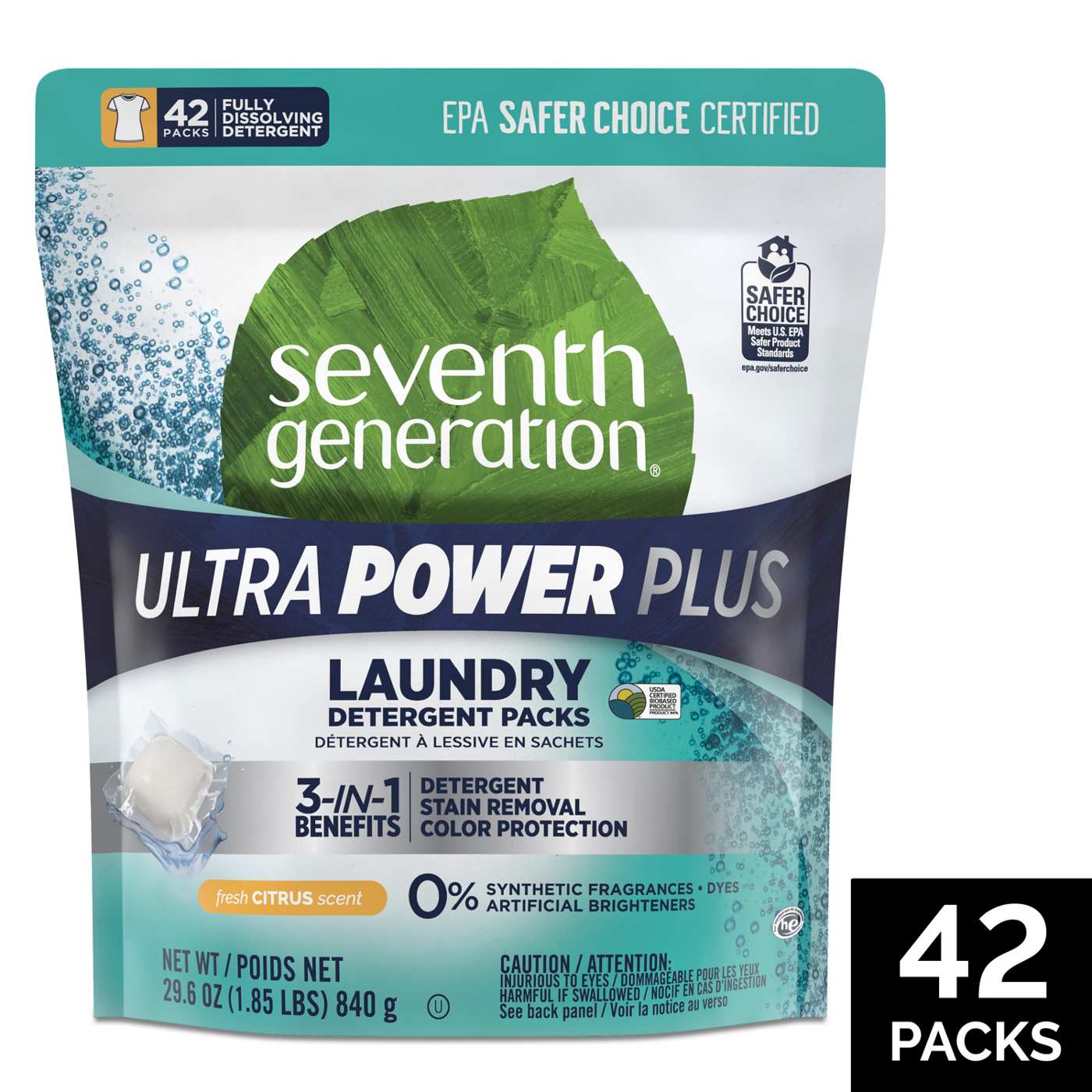 Seventh Generation Ultra Power Plus Laundry Detergent Packs - Fresh Citrus; image 3 of 4