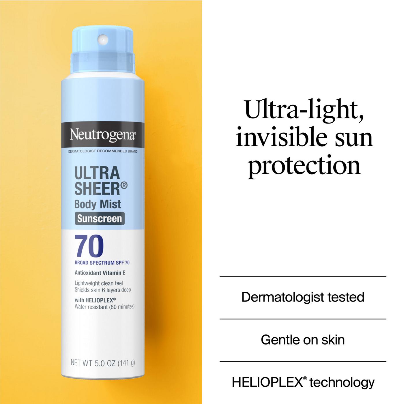 Neutrogena Ultra Sheer Body Mist Sunscreen Spray - SPF 70; image 5 of 8