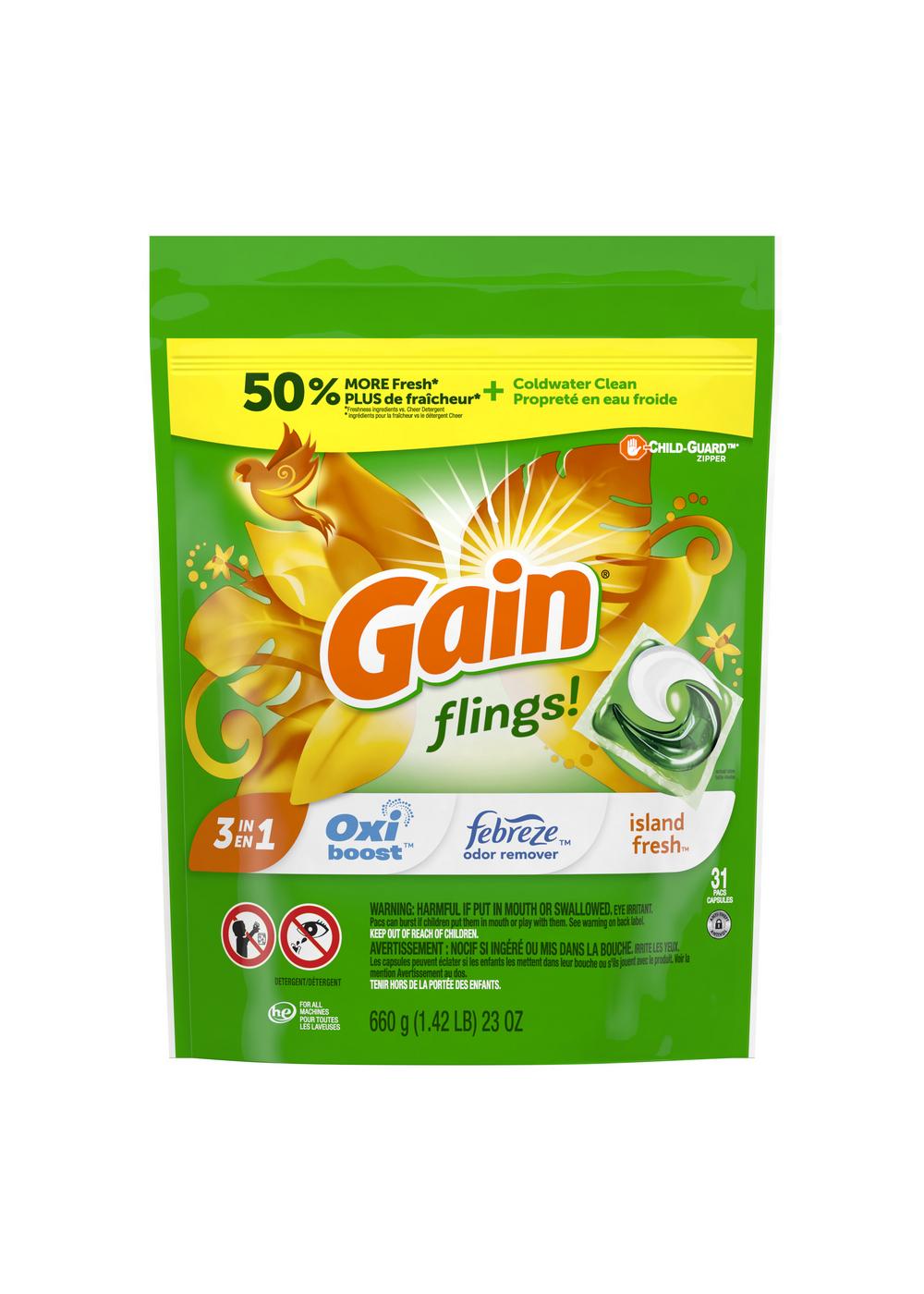 Gain Flings! Island Fresh HE Laundry Detergent Pacs; image 1 of 9