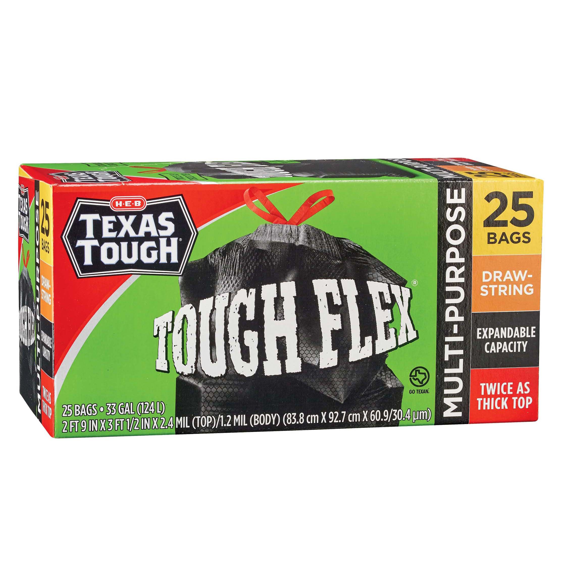 H E B Texas Tough Tough Flex Drawstring 33 Gallon Trash Bags Shop Trash Bags At H E B 