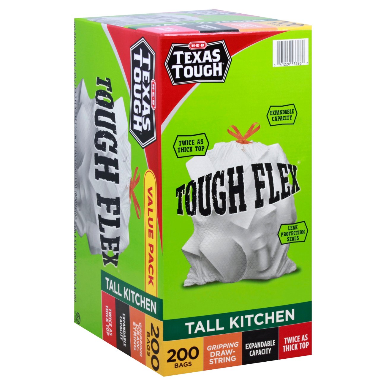 H-E-B Texas Tough Flex Gripping Drawstring Tall Kitchen Trash Bags