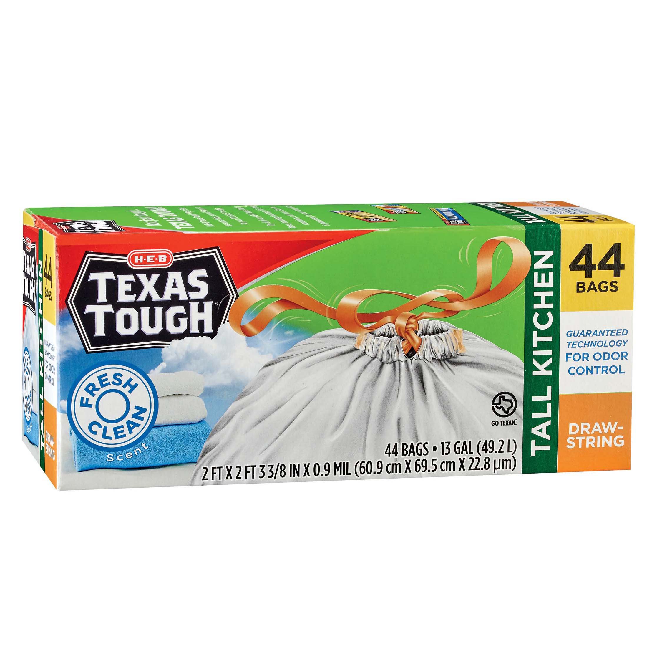 H E B Texas Tough Fresh Clean Scent Drawstring Tall Kitchen 13 Gallon Trash Bags Shop Trash 