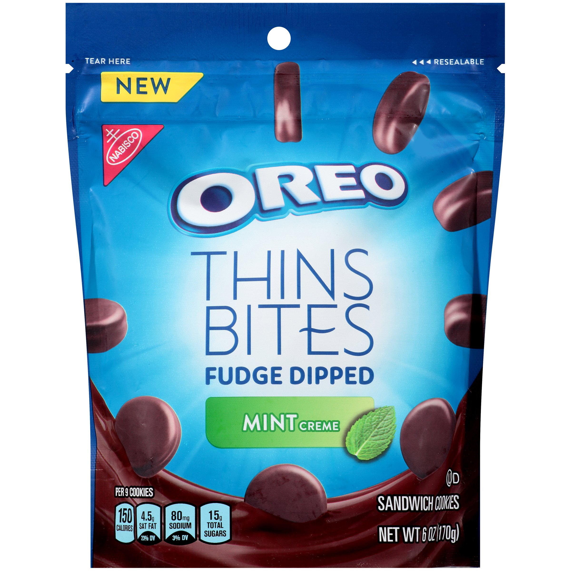 Nabisco Oreo Thins Bites Fudge Dipped Mint Creme Sandwich Cookies
