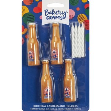 Bakery Crafts Beer Bottle Birthday Candles & Holders, 4 ct