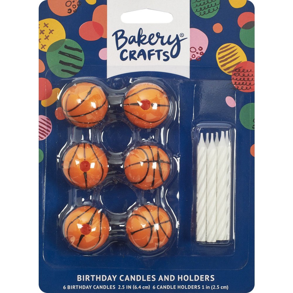 Bakery Crafts Basketball Birthday Candles & Holders, 6 ct