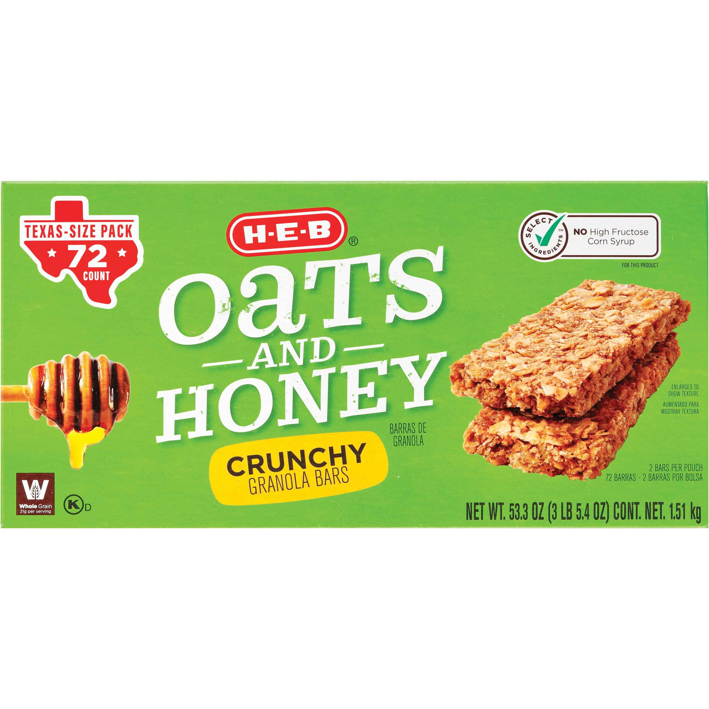 H-E-B Select Ingredients Oats And Honey Crunchy Granola Bars Value Pack ...