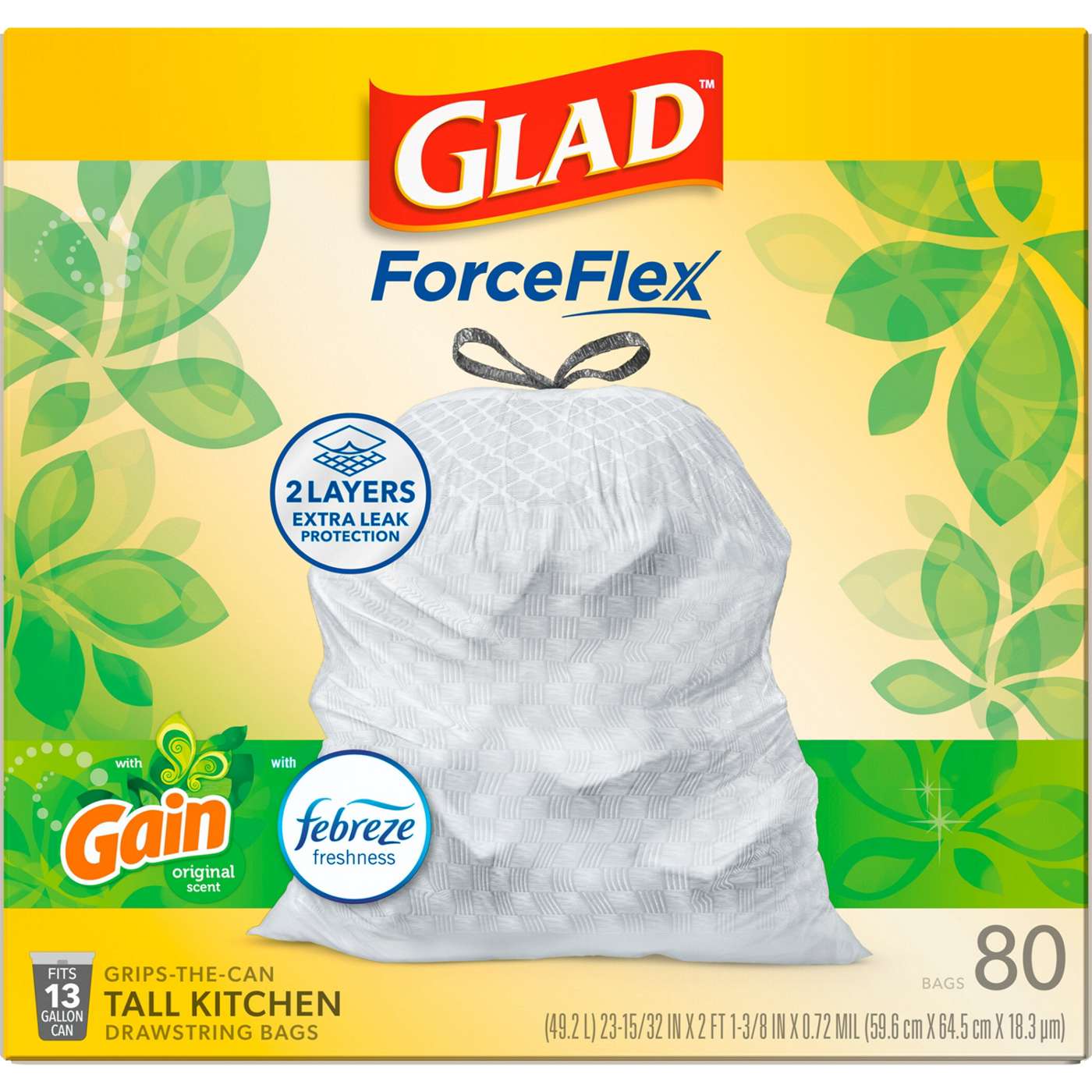 Glad ForceFlex Tall Kitchen Drawstring Trash Bags, 13 Gallon - Gain Original Scent with Febreze Freshness; image 2 of 14