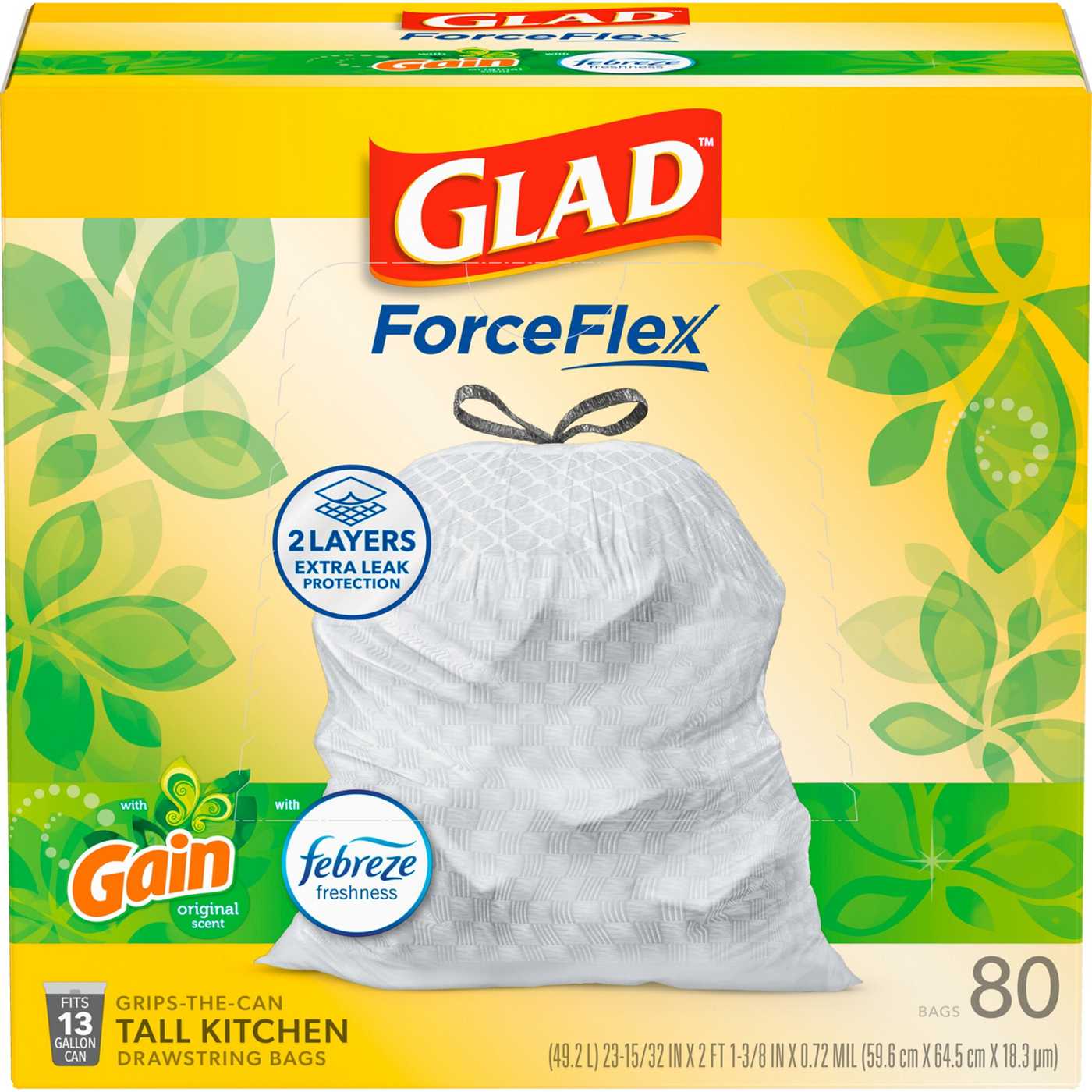 Glad ForceFlex Tall Kitchen Drawstring Trash Bags, 13 Gallon - Gain Original Scent with Febreze Freshness; image 13 of 14