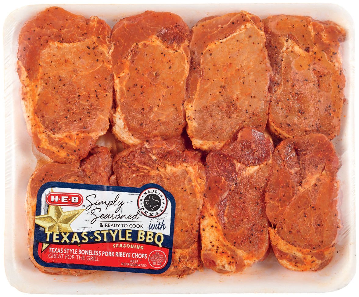 HEB Simply Seasoned Texas Style BBQ Boneless Pork Ribeye Chops Value