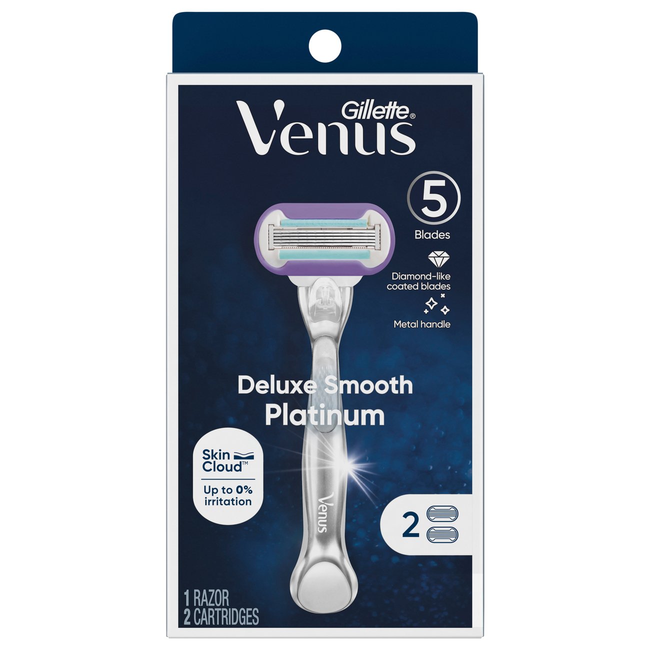 Gillette Venus Platinum Smooth Metal Handle Women's Razor and 2 refills