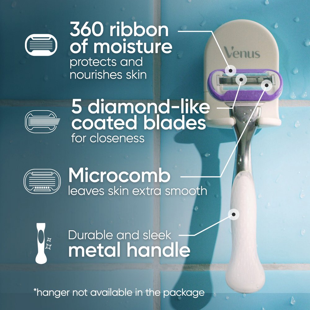 Gillette Venus Platinum Smooth Metal Handle Women's Razor and 2