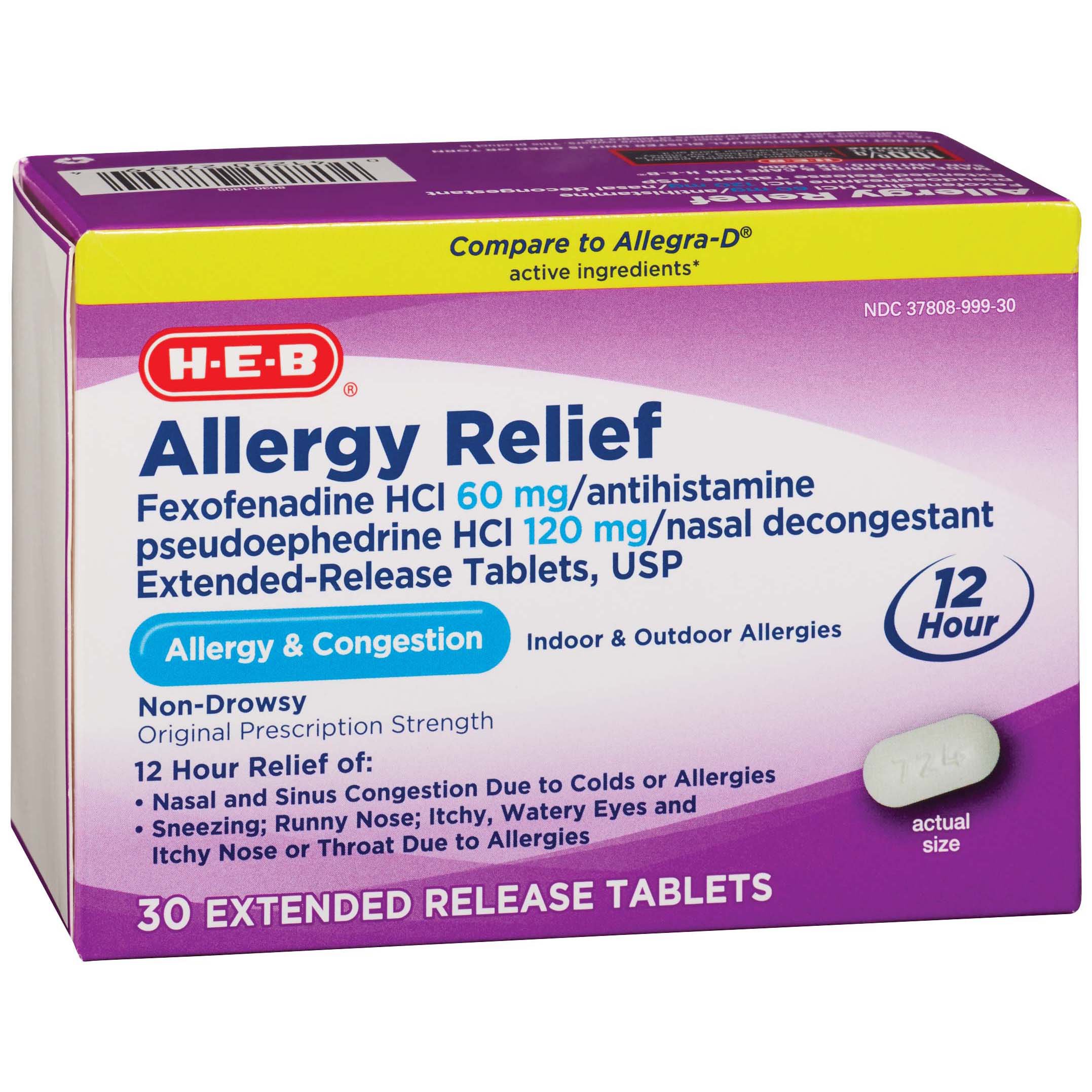 H-E-B Allergy & Congestion Relief Extended Release Tablets - Shop Sinus ...