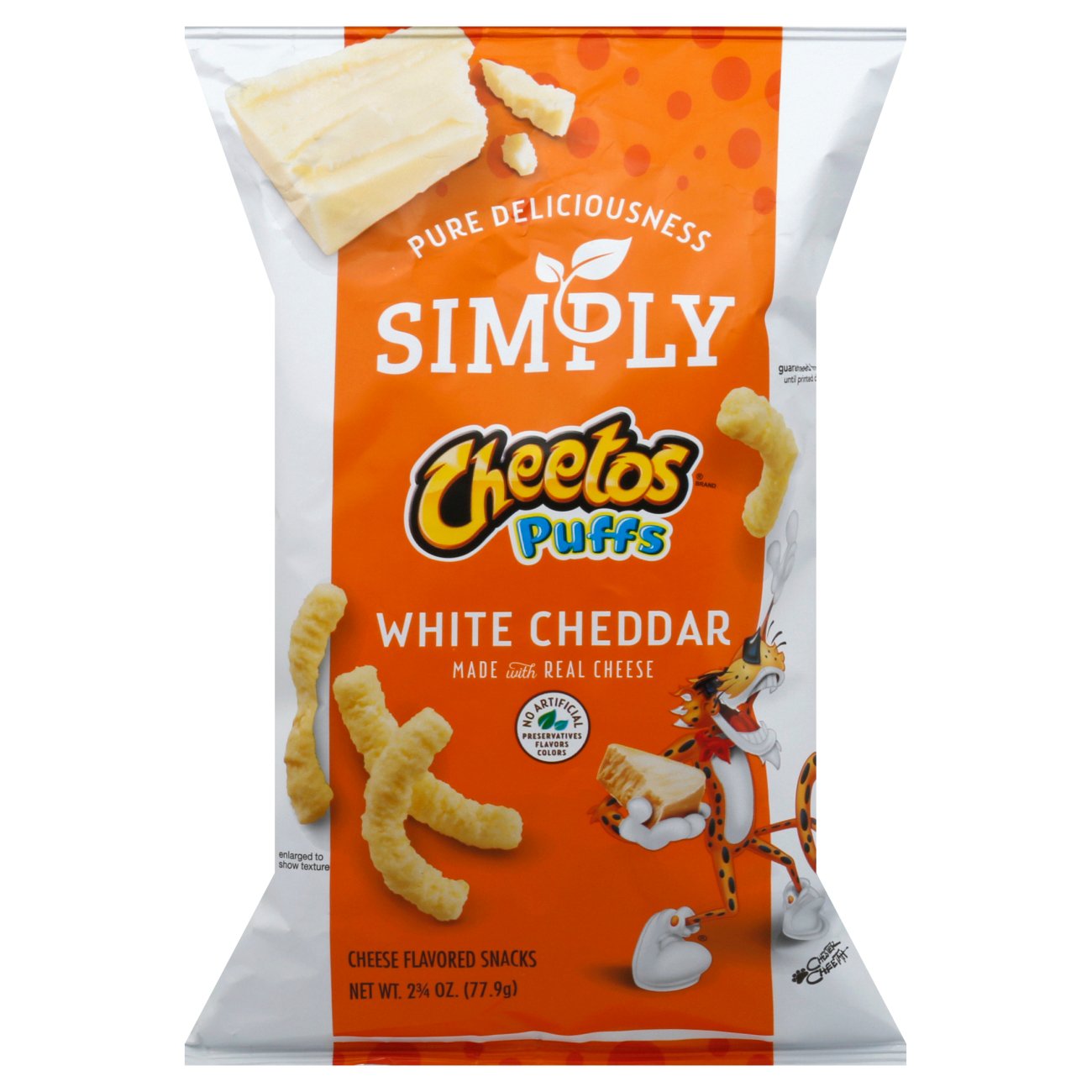 Calories in 85 grams of Simply Cheetos Puffs White Cheddar.