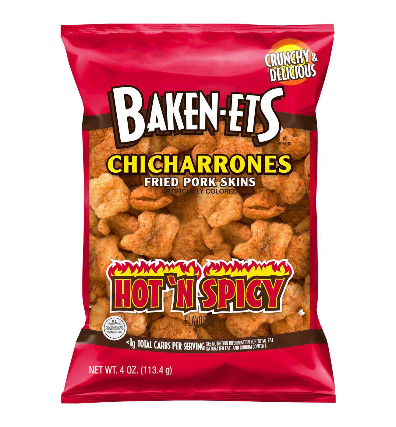 Baken-Ets Chicharrones Hot 'n Spicy Fried Pork Rinds; image 1 of 2