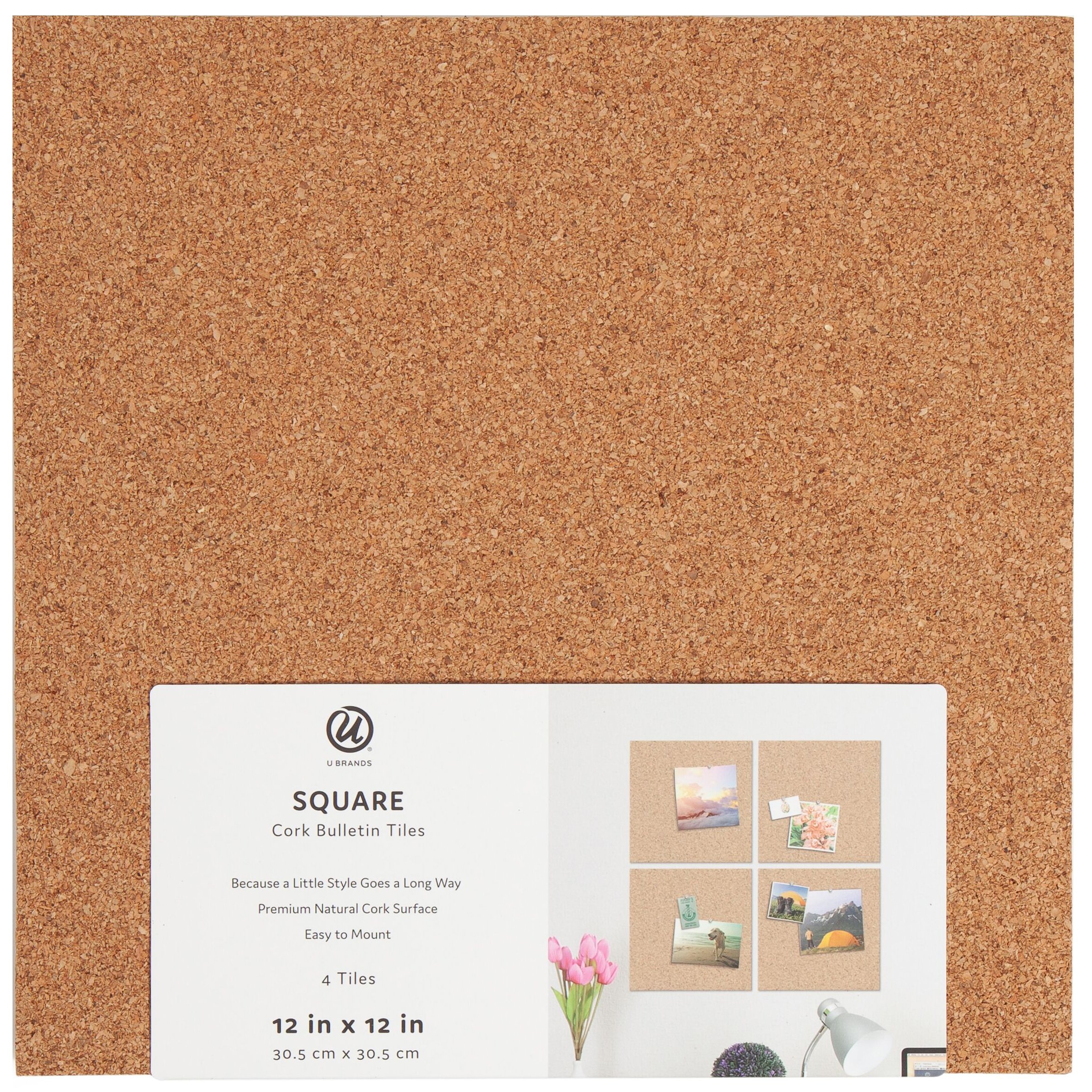 U Brands 14x14 Square Frameless Cork Board Tile