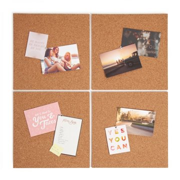 U Brands Square Cork Bulletin Tiles, 4 pk, 12" x 12"