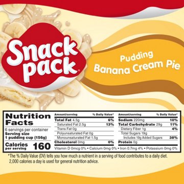 Snack Pack Super Size Banana Cream Pie Pudding Cups, 6 ct