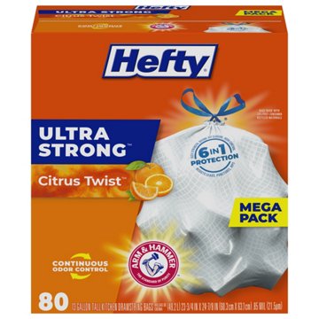Hefty Ultra Strong Tall Kitchen Drawstring Trash Bags, 13 Gallon - Citrus Twist Scent, 80 ct